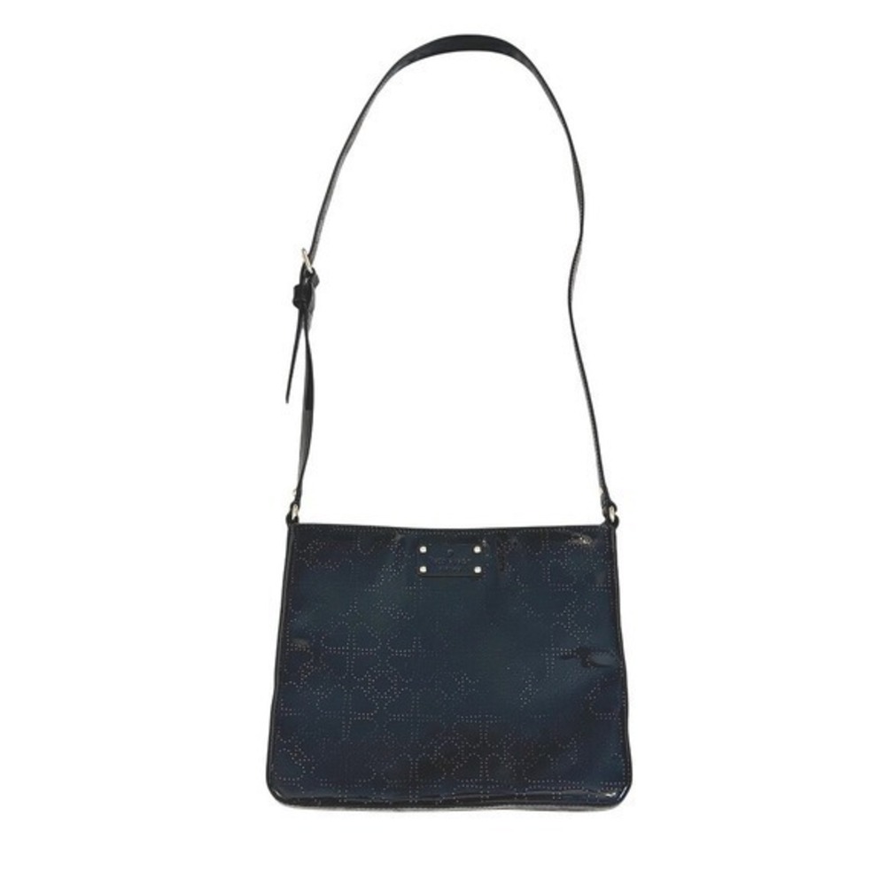 Kate Spade New‎ York Black Patent Leather Perforated Spade Crossbody Bag